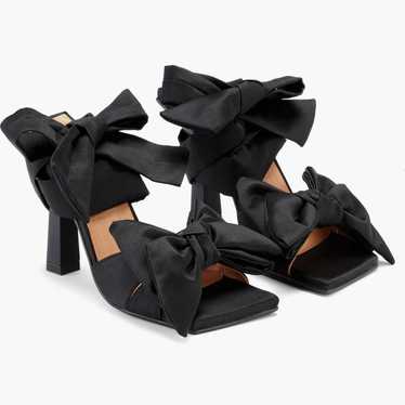 サンダル・ミュール Ganni Satin Black Heeled Sandal Bow-embellished satin sandals in black - Ganni | Mytheresa