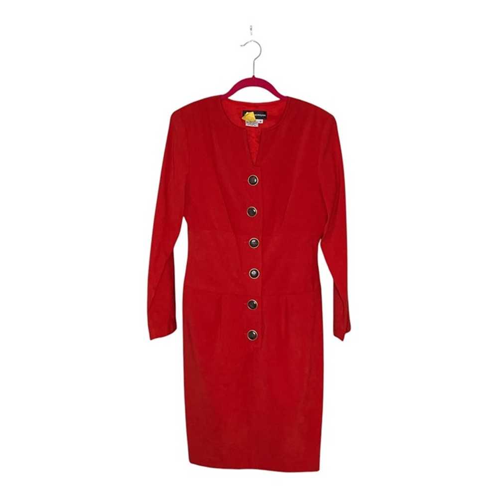 Vintage 90s Donna Morgan Size 8 Faux Suede Button Front Long Sleeve Sheath Dress