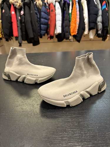 BALENCIAGA Speed Trainer ハイカットスニーカー_GREY Balenciaga Grey Knit Fabric Speed Trainer Sneakers Size 38