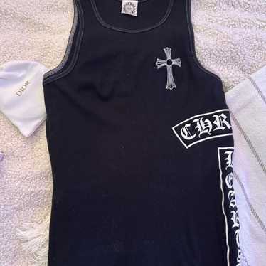 希少Chrome Hearts ♦︎ ロゴ クロス リブタンクトップ　ブラックM 希少 CHROME HEARTS リブタンクトップ クロス ロゴ ブラック M