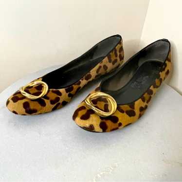 Stuart Weitzman Leopard Print Flats With Gold Buc… - image 1