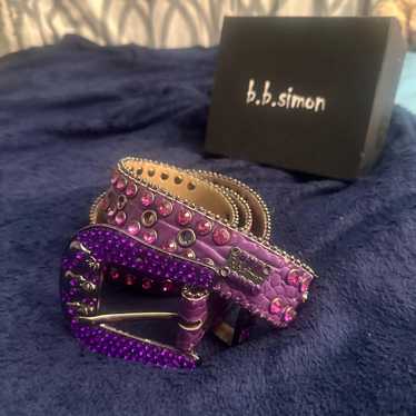bbsimonパープル BB Simon Swarovski Crystal Purple Leather Belt 34 XL New | eBay