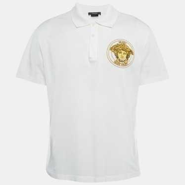 Tシャツ・カットソー VERSACE White piquet polo shirt (10139101A09860 1W000) Versace Logo Piquet Polo Shirt - White - Men