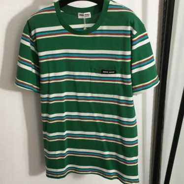 MIU MIU COTTON T-SHIRT ストライプ Miu Miu Striped Cotton T-shirt | Green | FARFETCH ID
