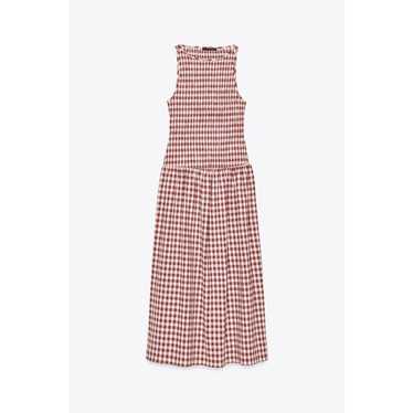 ZARA【NEW】GINGHAM CHECK MIDI DRESS ZARA NEW WOMAN MIDI GINGHAM CHECK CUT-OUT DRESS GREEN ECRU