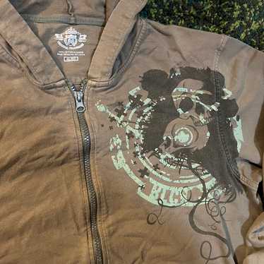 【DOMINANT】Route 66 Hoodie Brown Y2K Route 66 Men's L Wild Cross Zip Hoodie Jacket Cyber Goth