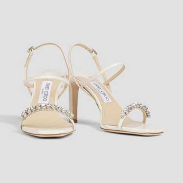 豪華クリスタル★Jimmy Choo MEIRA 85 アンクルストラップ GOLD Jimmy Choo Meira 85 Gold Leather Sandals with Crystal