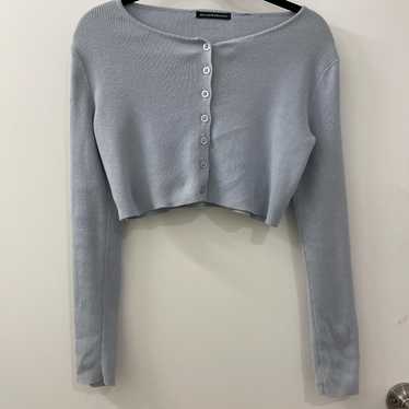 Cárdigan Brandy Melville Zoe V-Neck Cropped - Azul Marino, Ajustado Y Suave