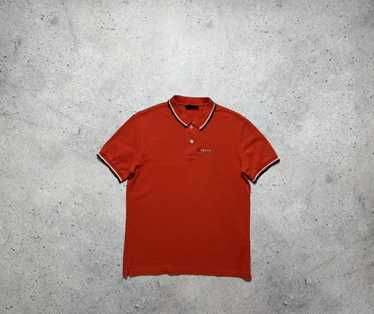 トップス 00s archive prada rubber polo shirt Prada Women's Striped Collar Sleeve 1/2 Zip Polo Shirt Top