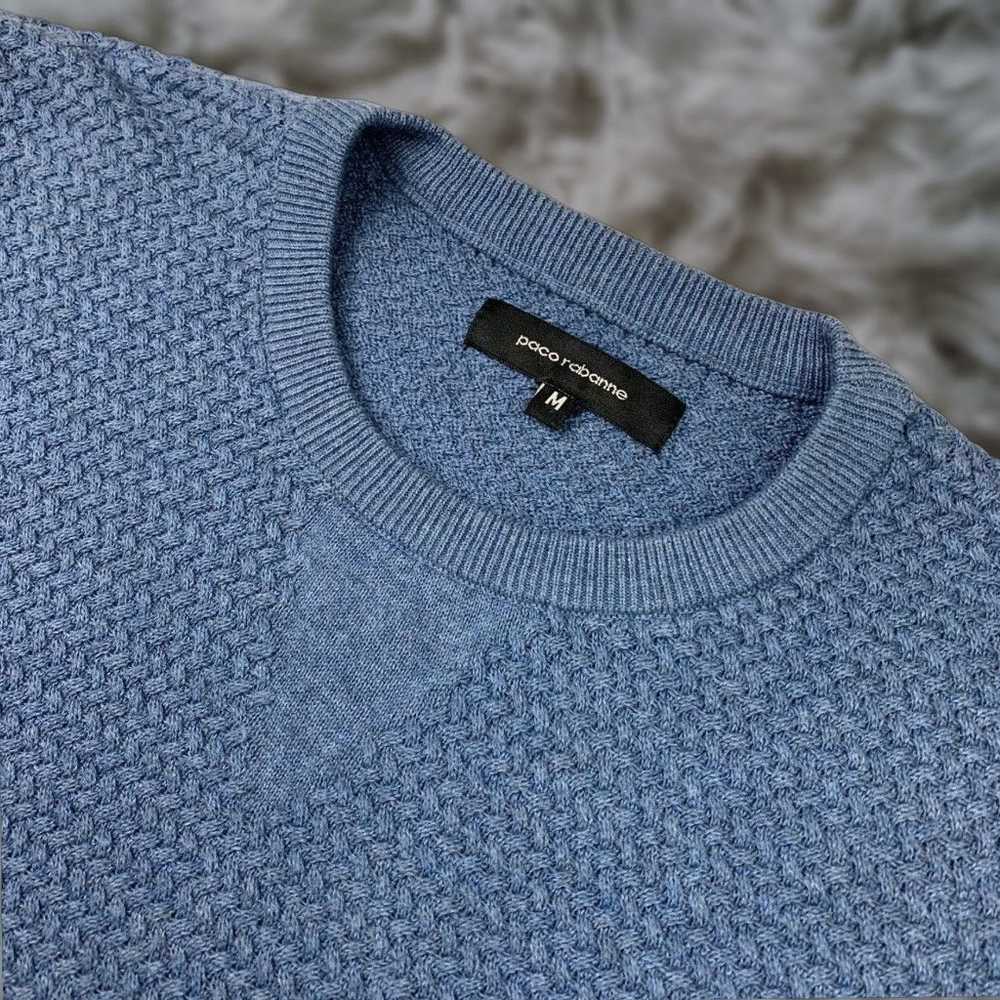 Paco Rabanne Paco Rabanne Men's Blue Cotton Crochet Knit Sweater Medium