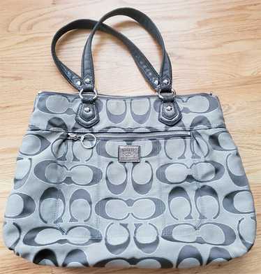 Coach Poppy Signature Gray Canvas Leather Trim Zipper Tote