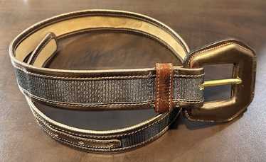 小物 90s archive Carlos Falchi leather belt Vtg Carlos Falchi Leather Belt Size M Copper Metallic Woven