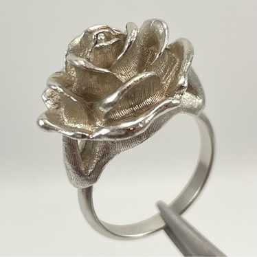 Vintage Silver Tone Figural 3D Rose Adjustable Sta