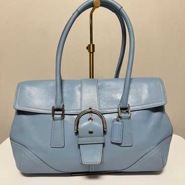 バッグ Coach Flap Soho blue Signature Hand Bag Powder Blue Coach Soho Leather Flap Bag - Etsy