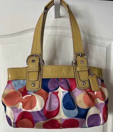 バッグ Coach Soho Tote Bag Signature Multicolor COACH - Hampton Soho Multicolor Striped Leather & Canvas