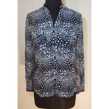 BCBG MAXAZRIA size XS blue & white silk long sleev