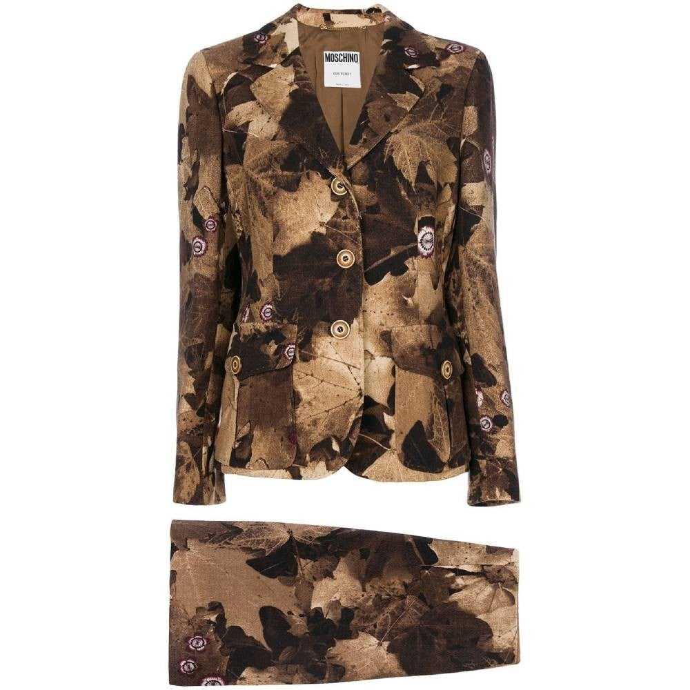Moschino Brown Floral Pattern Wool Suit - '90s