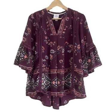Knox Rose Flowy Boho Bell Sleeve Peasant Blouse Si