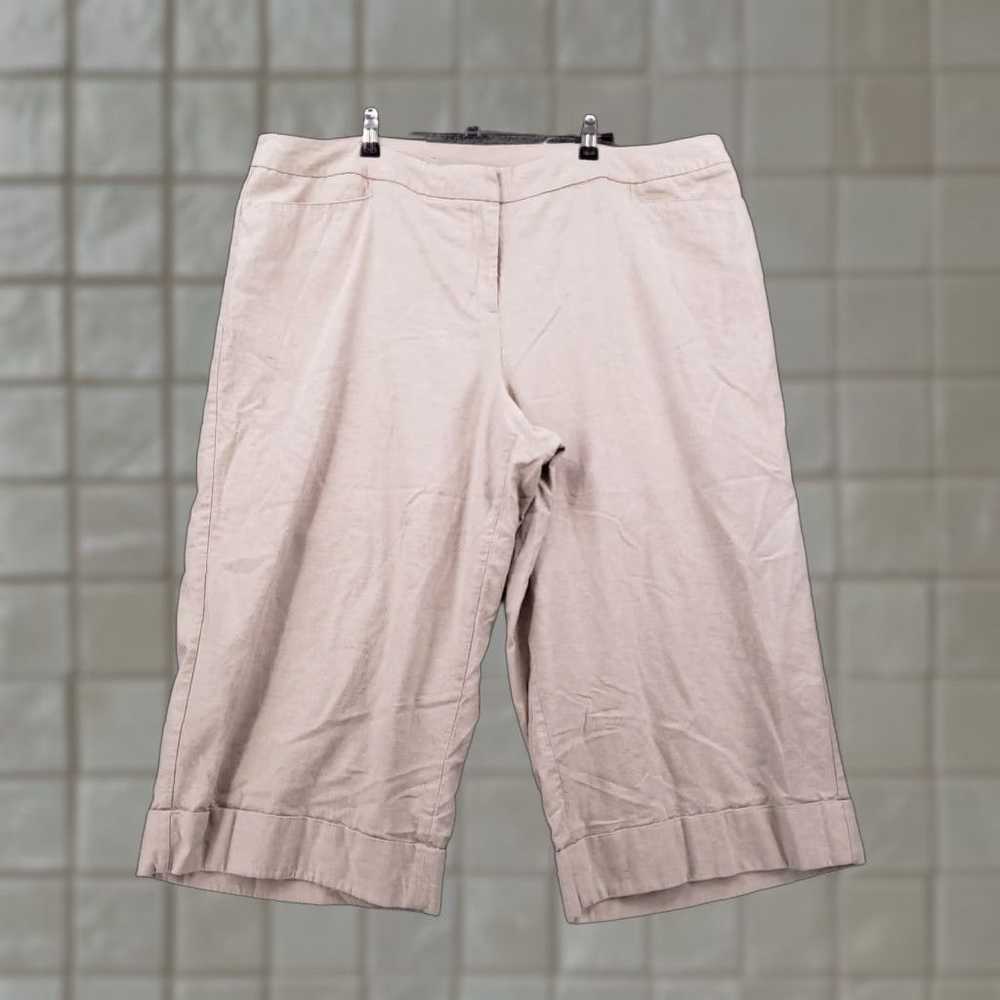 Vintage Lane Bryant Pants Womens 18 Plus Beige Hi Rise Capri Linen Blend Zip Fly Stretch