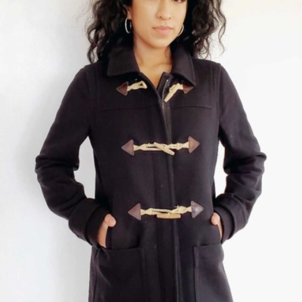 J. Crew Melton Wool Duffle Toggl Coat. Black wool. Wooden