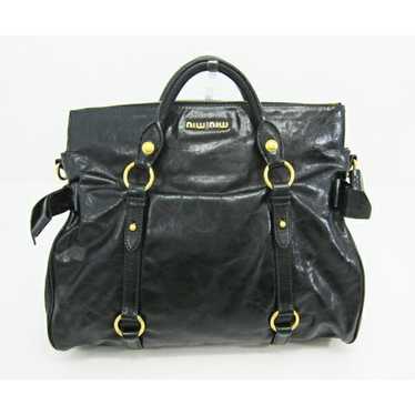 miumiu vitello lux ribbon 2way handbag 黒 Miu Miu Black Vitello Lux Leather Mini Bow Top Handle Bag