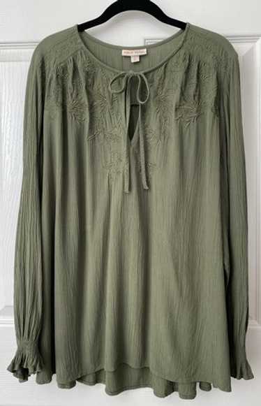 Knox Rose Top Blouse Boho Peasant Green Embroidere