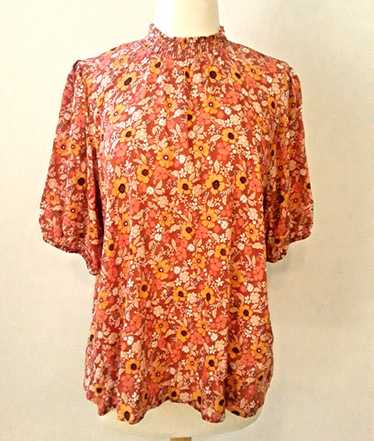 Knox Rose Blouse Womens M Peach Floral Smocked Sho