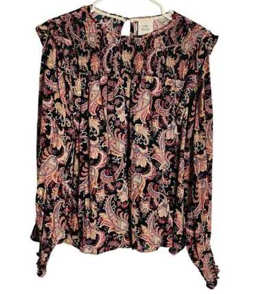Knox Rose Prairie Boho Blouse Womens XL Black Pink