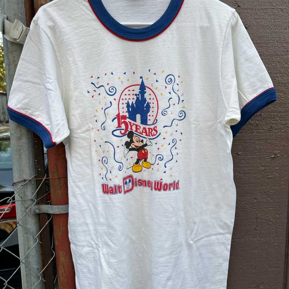 Walt Disney World Mickey Mouse 15 Year Anniversary 80s Ringer T-Shirt Large