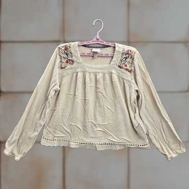 Vintage VINTAGE Knox Rose Blouse XL Beige Floral E