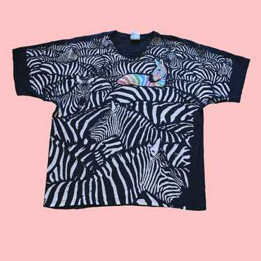 【90s】LIQUID BLUE ゼブラTシャツ(XL) 90s LIQUID BLUE ゼブラ 総柄 tシャツ L 1993 リキッドブルー