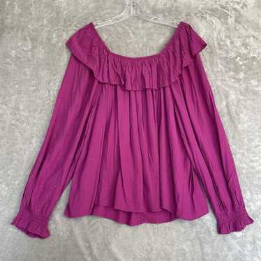 Knox Rose Top XXL Fuchsia Long Sleeve Ruffle Off S
