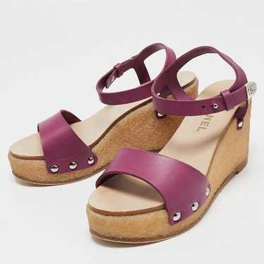 [CHANEL]★Pink Wood wedge Sandals CHANEL Terry Cloth CC Wedge Sandals 40 Pink 1036005