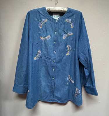 The Quacker Factory Womens Dragonfly Button Up De… - image 1