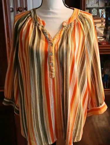 Ruby Rd. Multicolor Stripe Blouse 1/4 Button Down… - image 1