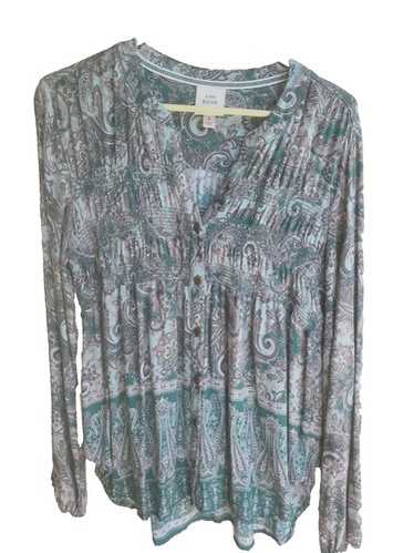 Peasant Blouse Wmns M Sea Green Smocked Paisley Kn