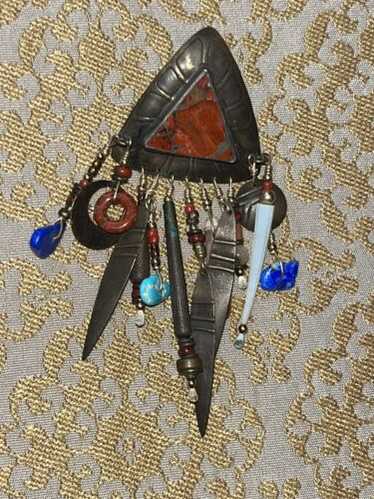 TABRA Signed Triangular Multi Stone Brooch Pin Br… - image 1