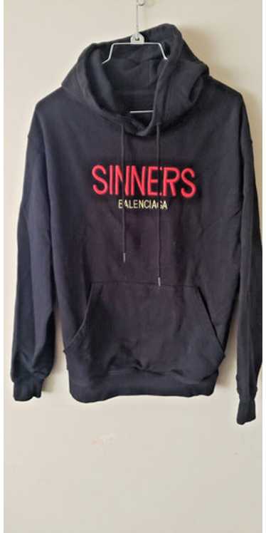 BALENCIAGA Sinners フーディ ブラック Balenciaga Sinners embroidered hooded cotton sweatshirt