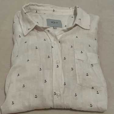 Rails Charli White Anchor Linen Blend Button Down - image 1