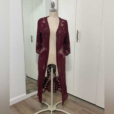 burgundy lace cardigan