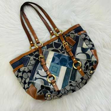 バッグ COACH Patchwork Denim Shoulder Bag Coach Tabby Shoulder Bag 20 Patchwork, B4/Denim Multi