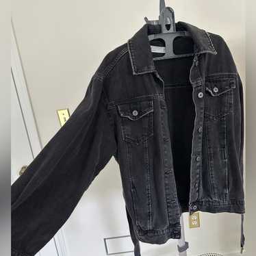 ジャケット・アウター zara BLACK denim jacket S size Zara Man Distressed Black Denim Jacket Zip Closure Cotton