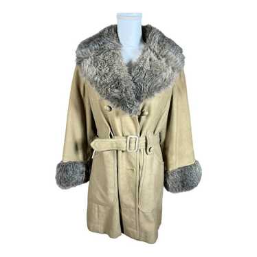 Vtg Davis of Boston Coat Wool Blend Faux Fur Lined Camel