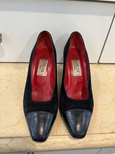 靴 Vintage celine shoes CELINE Vintage Burgundy Leather and Gold Link Chain Heels
