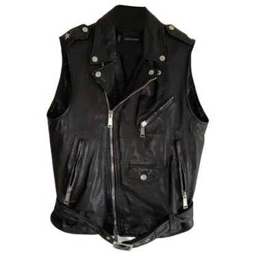 トップス DSQUARED2 Leather Zip Vest Cuadra Vintange Capuccino Mens Zipper Vest JC231