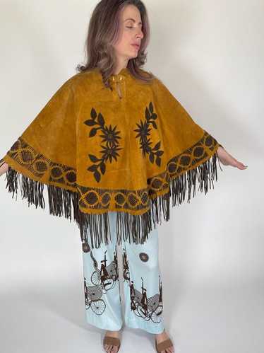 ジャケット・アウター 70s Flower embroidery suede poncho 70s Flower embroidery suede poncho