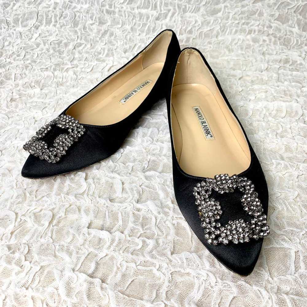 Women 7.0US MANOLO BLAHNIK Hangisi Manolo Blahnk Satin Pumps Black Limited Editi