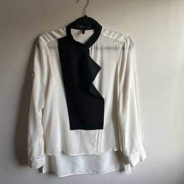 BCBG MAXAZRIA Laurin White Black 100% Silk Long Sl