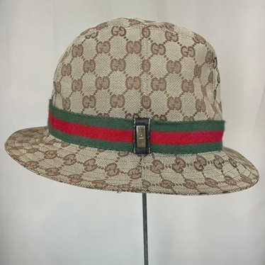 Vintage Gucci Web Sherry Line G Monogram Canvas Bucket Hat