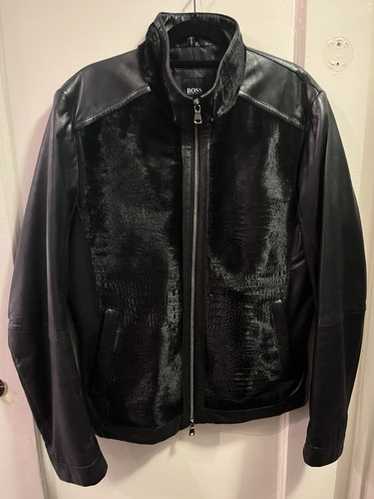 着用回数3〜４回　BOSS Lamb Leather Jacket Hugo Boss LEVIS Lamb Skin Leather Biker Jacket Mens Size XL